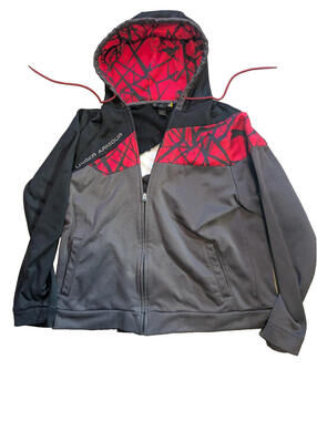 Mens Under Armour Logo Hoodie Black Red & Grey Size Large